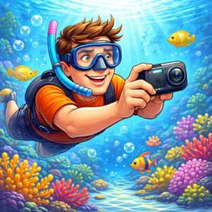 Action underwater camera capturing travel video content