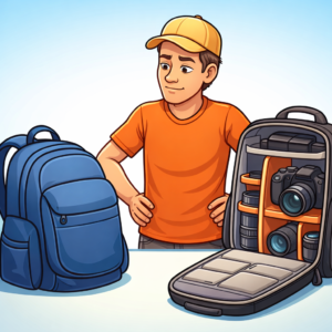 Backpack camera bag with padded compartments compared to a regular travel backpack