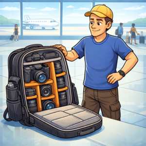 High-capacity backpack camera bag designed for airline carry-on travel