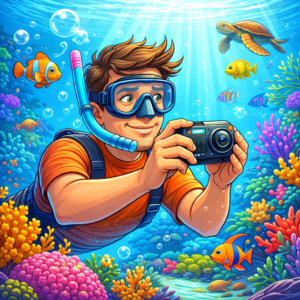 Travel creator deciding which underwater camera to use