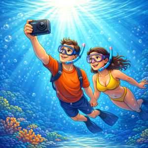 Travel creator using underwater camera to capture memorable experiences