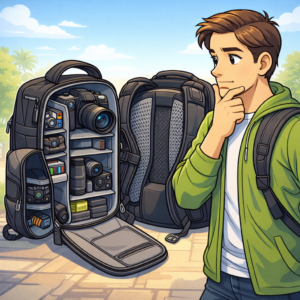 camera bag features including side access, padding, and organized compartments