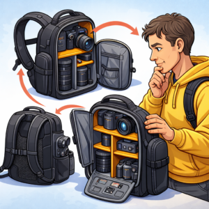 camera travel backpack features including side access