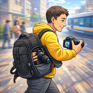 camera travel backpack with fast side access for social content creators