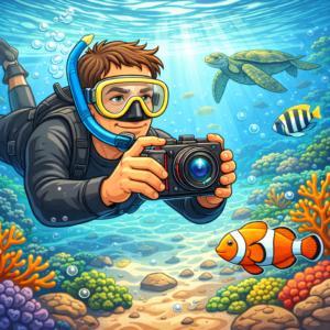Confident travel photographer using the right underwater camera for travel photography