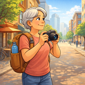 Compact travel camera used comfortably during city travel