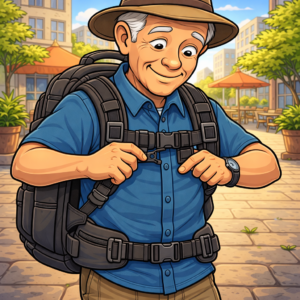 Senior adjusting balanced camera backpack straps