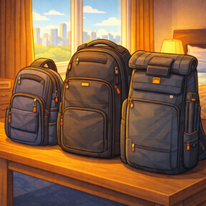 Three airline-friendly camera backpacks displayed together