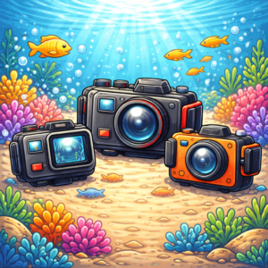 Three underwater cameras on seabed