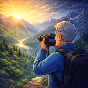 Travel camera capturing high dynamic range scenes during travel photography