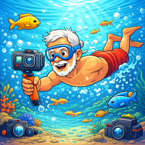 Traveler filming action underwater camera